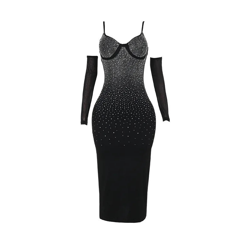 Fitted midi dress with shaping fabric, glitter sequin detail, and cap sleeves - Bridget