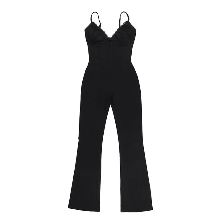 Long pedal-pusher pants jumpsuit with lace trim - Liz