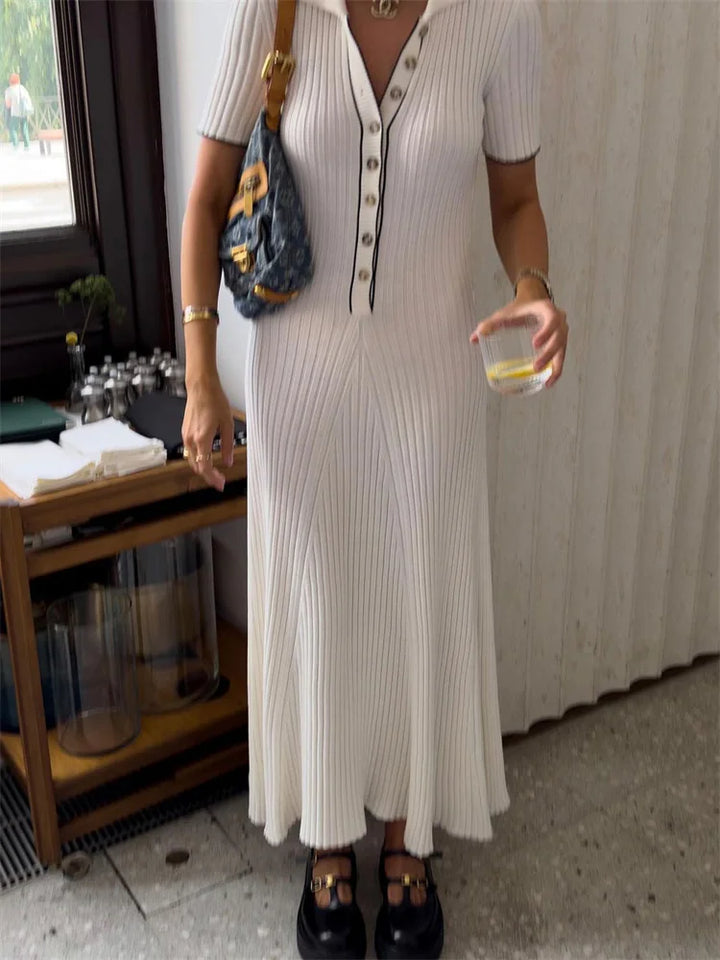 Knitted Maxi Dress with Elegant Design and Button Decoration - Ivanna
