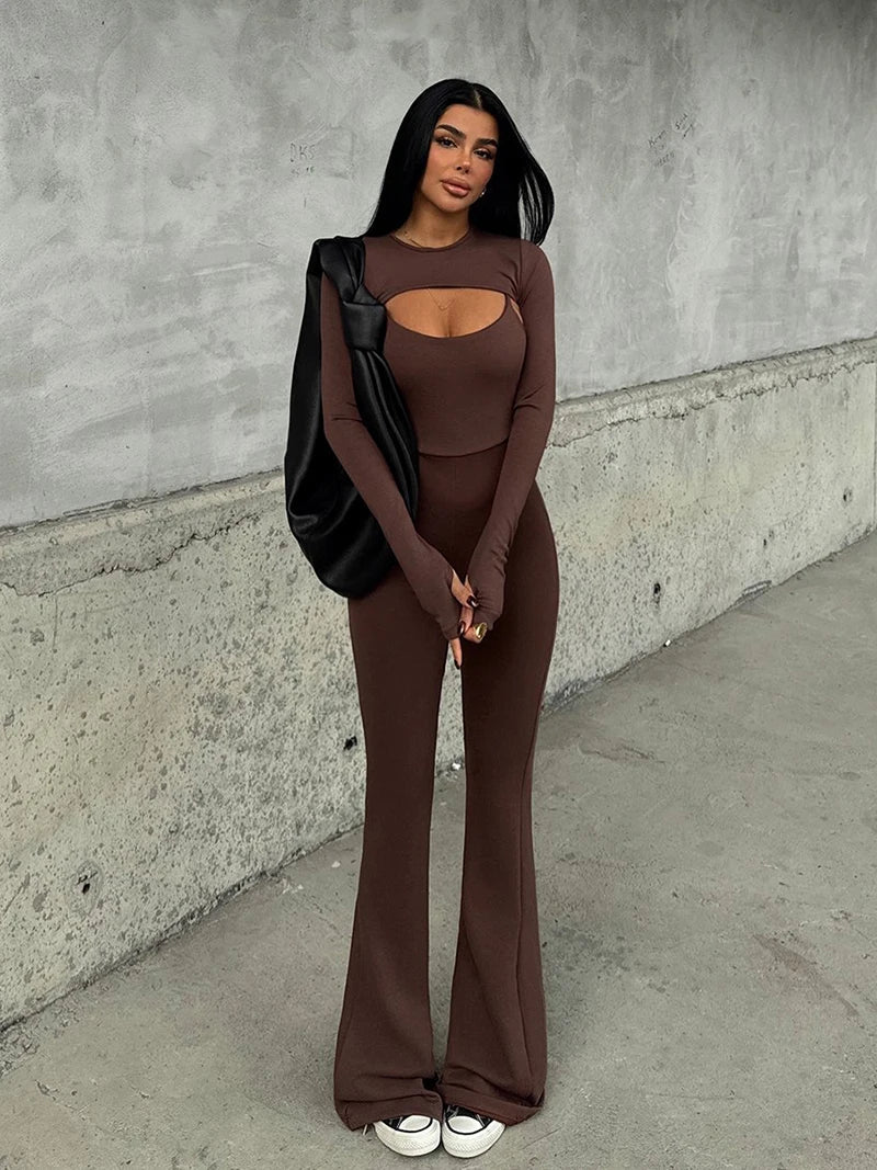 Pedal Pusher Jumpsuit with Shaping Fabric and Overlay Design - Vini