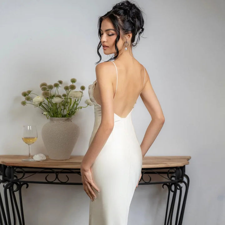 Elegant Satin Maxi Evening Dress - Karin