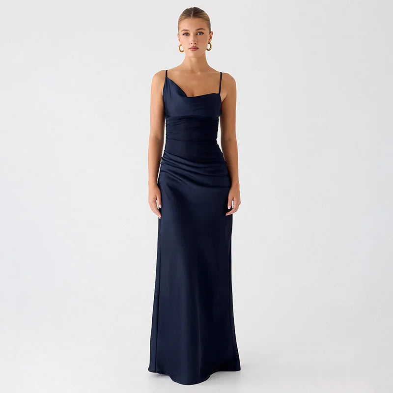 Satin Maxi Dress with Mesh Design - Jordan