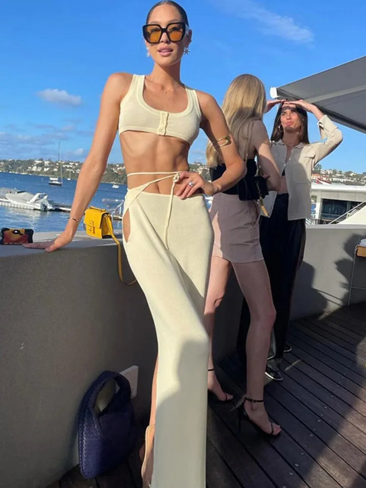 Two-piece knitted set top and maxi skirt - Ela