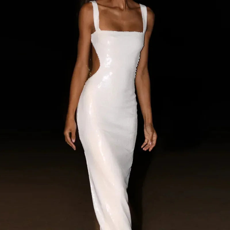 Sequin Maxi Dress with Open Back and Waist - Catalina