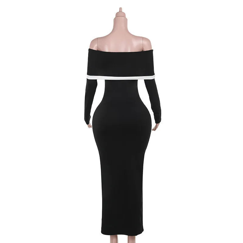 Off-shoulder maxi dress with contour line decoration - Katie