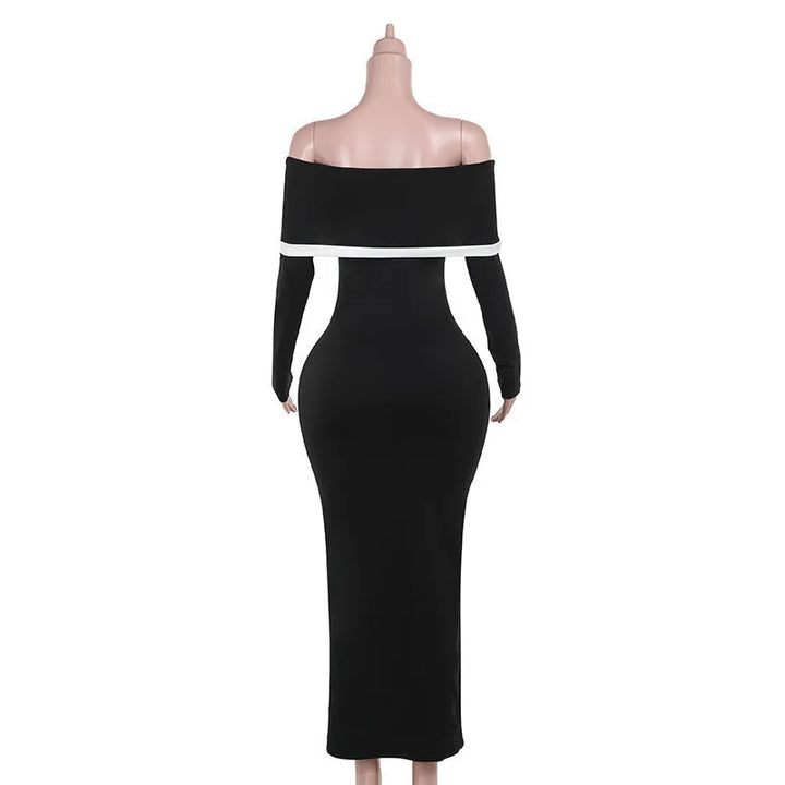 Off-shoulder maxi dress with contour line decoration - Katie