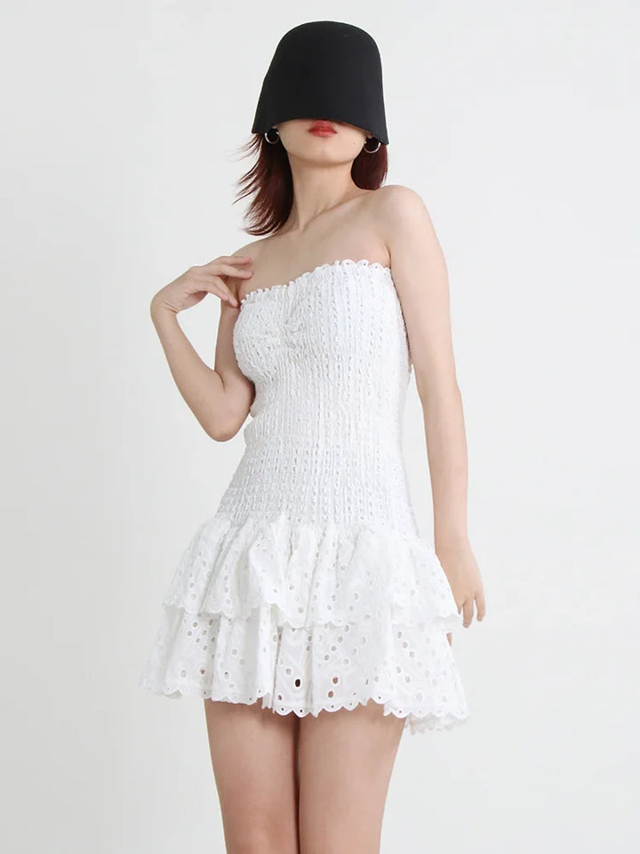Strapless Mini Dress with Ruching and Ruffle - Diane