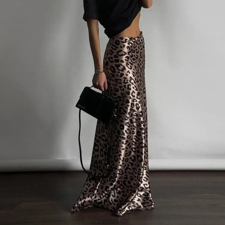 Leopard print satin maxi skirt - TAY