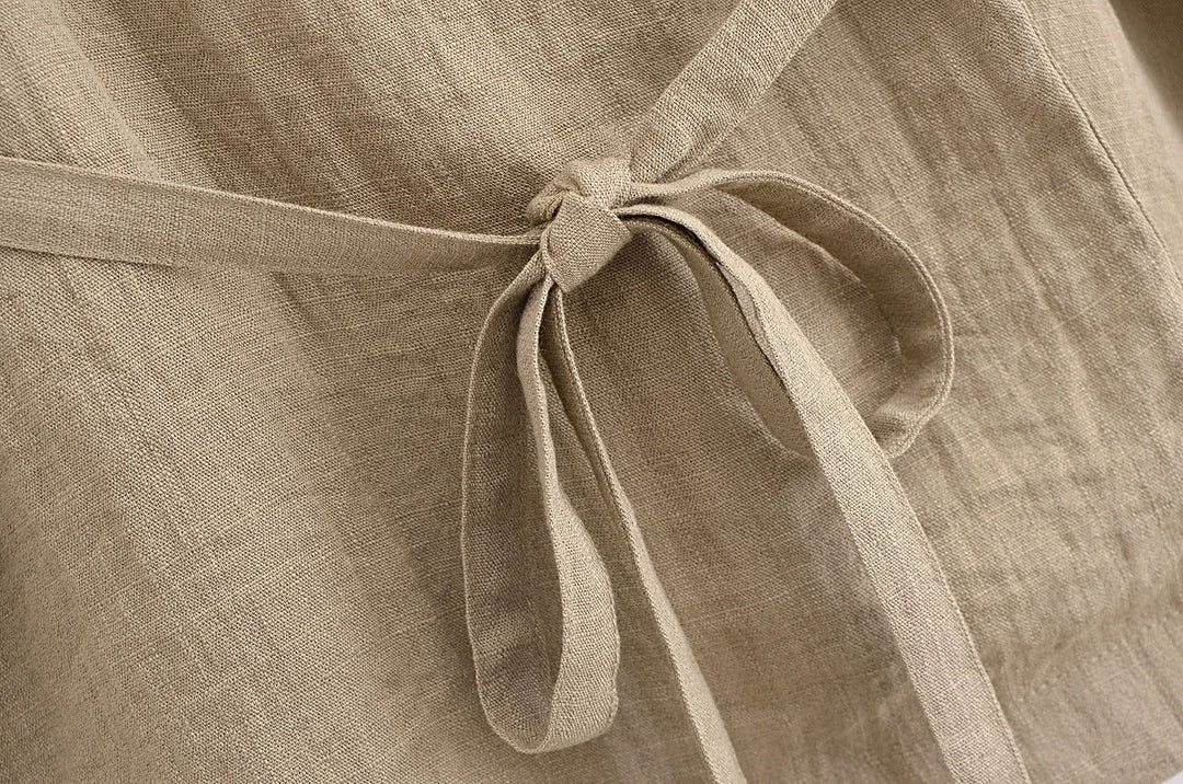 Two-Piece Linen Suit with Tie Shirt and Long Pants - Ava