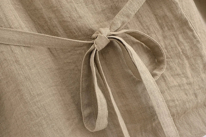 Two-Piece Linen Suit with Tie Shirt and Long Pants - Ava