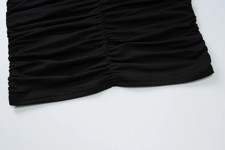 Maxi Dress with Collar, Ruching, Fitted V-Neck, Open Back - Jimena