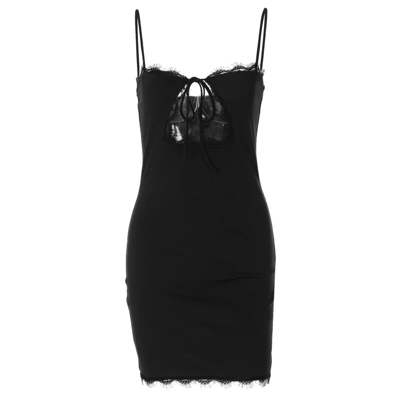 Mini dress decorated with lace and chest tie - Mila