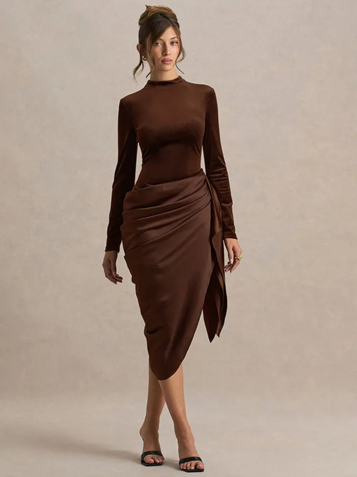 Midi Dress with Satin Design and Asymmetric Length - NIRA