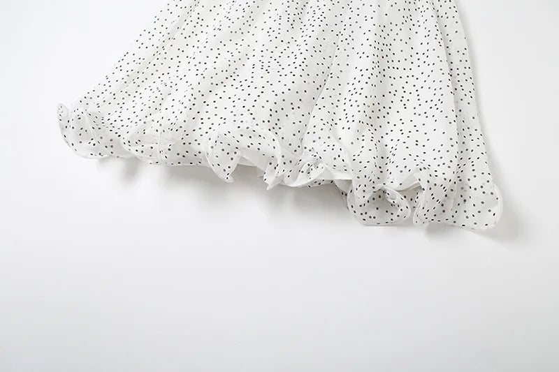 Mini Strapless Ruffle Dress with Corset Design, Polka Dot Detail and Matching Scarf - Milia