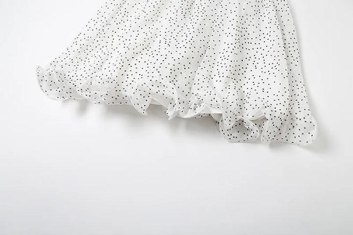 Mini Strapless Ruffle Dress with Corset Design, Polka Dot Detail and Matching Scarf - Milia