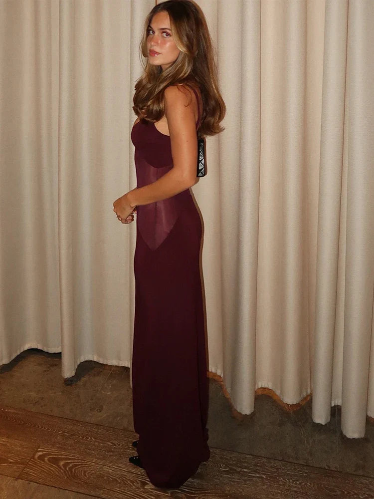 Elegant Maxi Dress with Mesh Detail - Zhuri