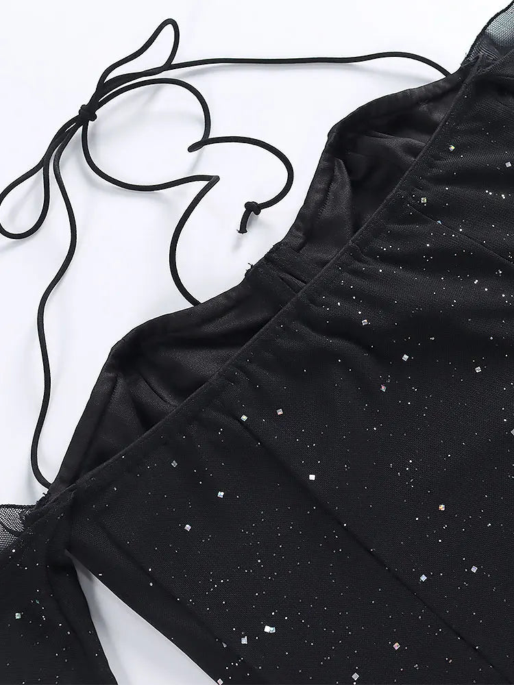 Sequin Mini Dress with Off-Shoulder and Mesh Sleeves - Barbara