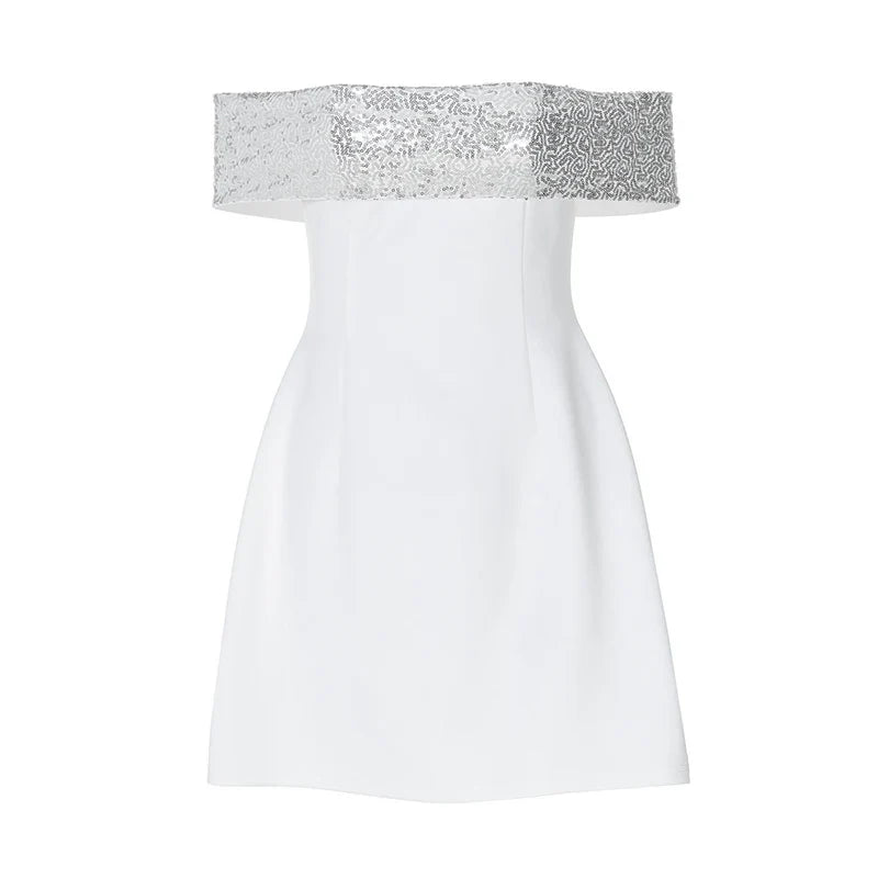 A-Line Mini Dress with Off-Shoulder Sequin Decoration - Lorian