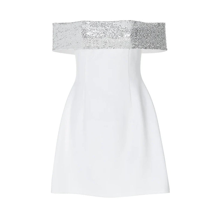 A-Line Mini Dress with Off-Shoulder Sequin Decoration - Lorian