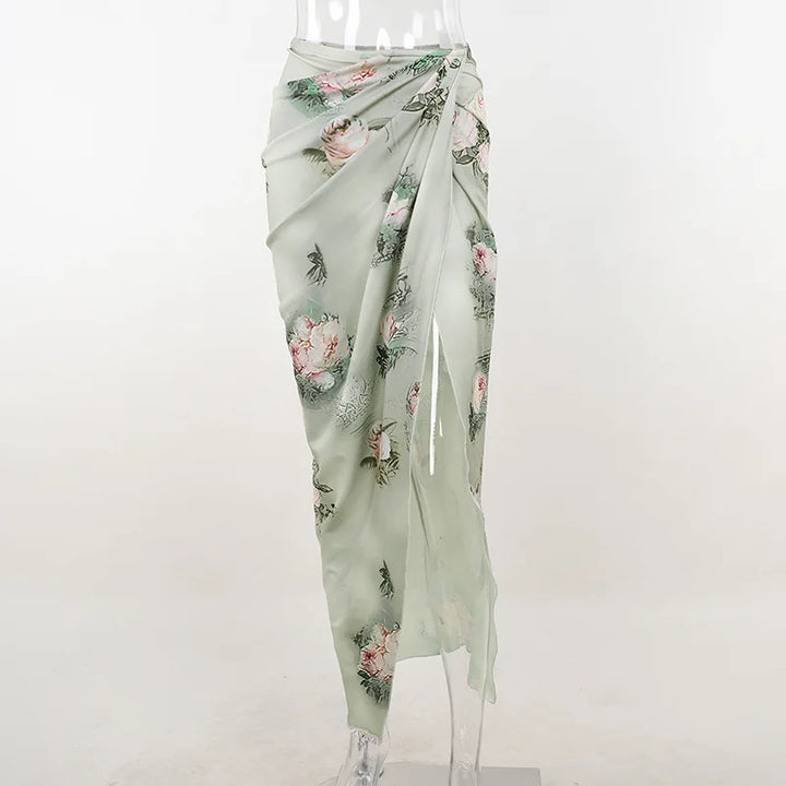 Floral two-piece set maxi skirt with deep slit and crop top - Narcis