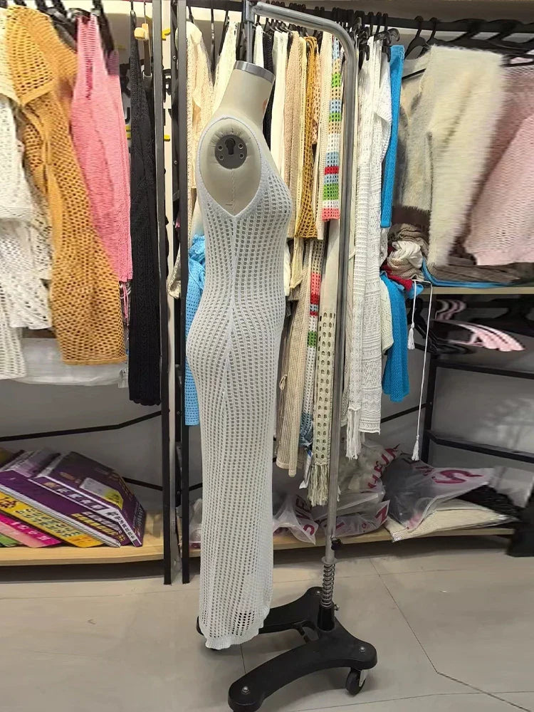 Maxi Beach Mesh Dress with Open Back - SUN