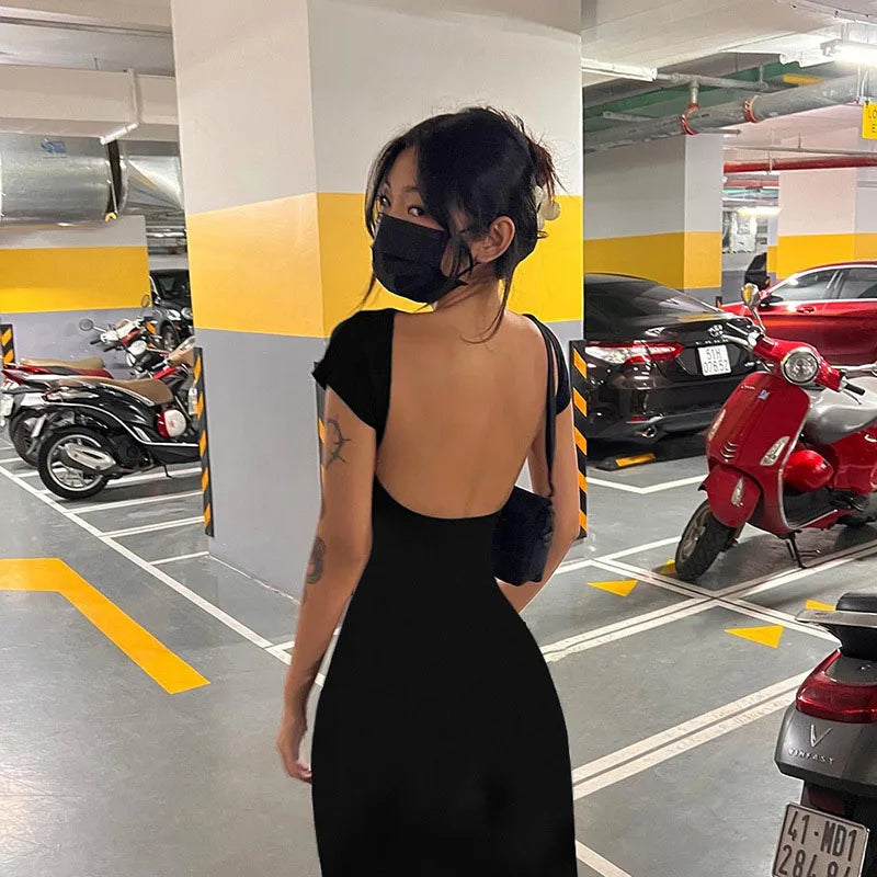 Fitted Maxi Dress with Open Back - Elia