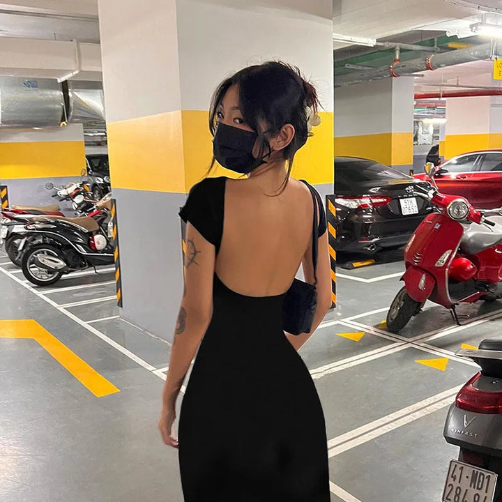 Fitted Maxi Dress with Open Back - Elia