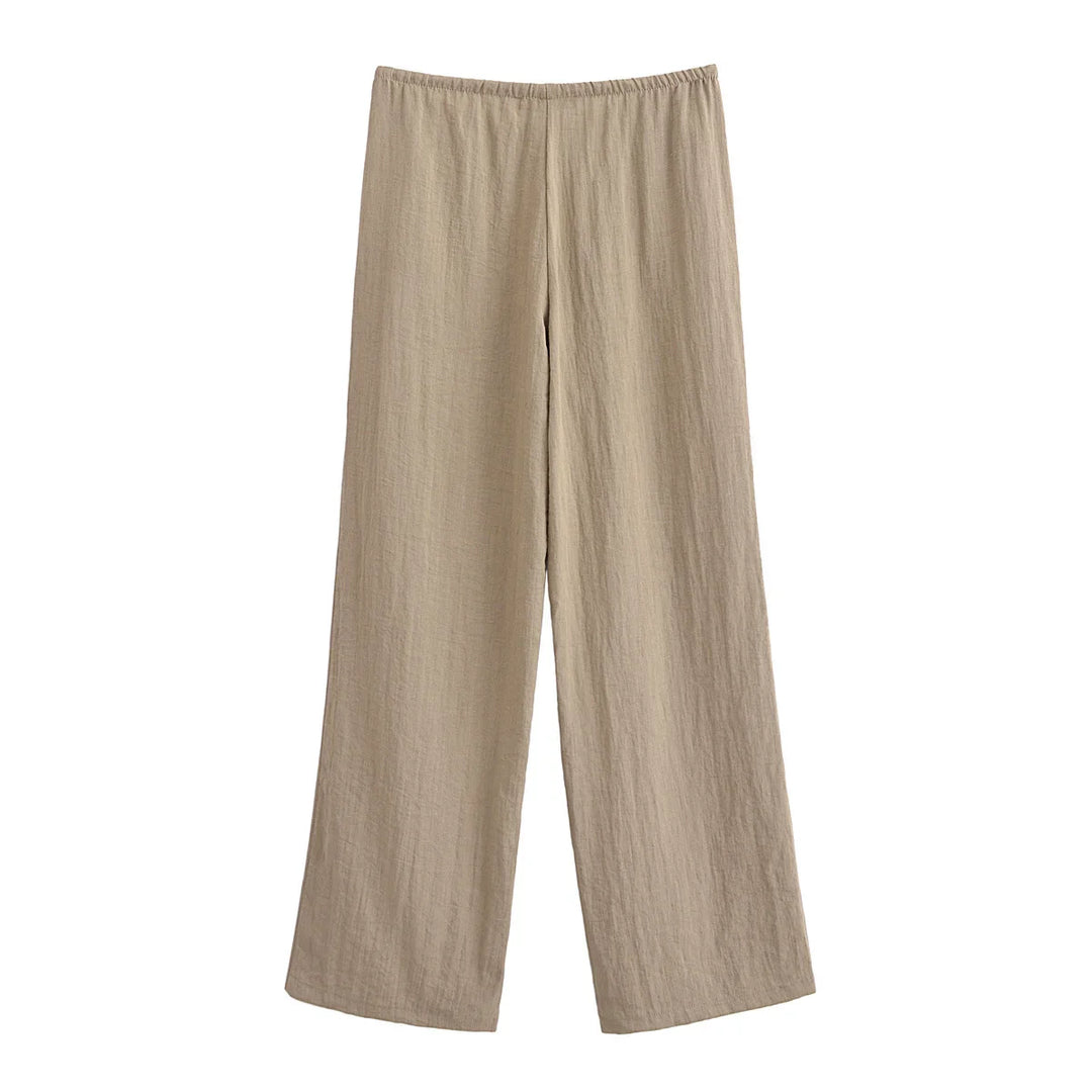 Two-Piece Linen Suit with Tie Shirt and Long Pants - Ava