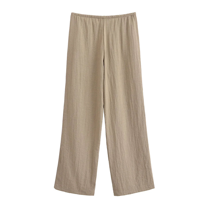 Two-Piece Linen Suit with Tie Shirt and Long Pants - Ava
