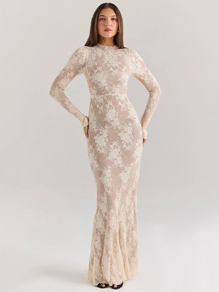 Modest maxi lace dress with opaque lining - Arbel