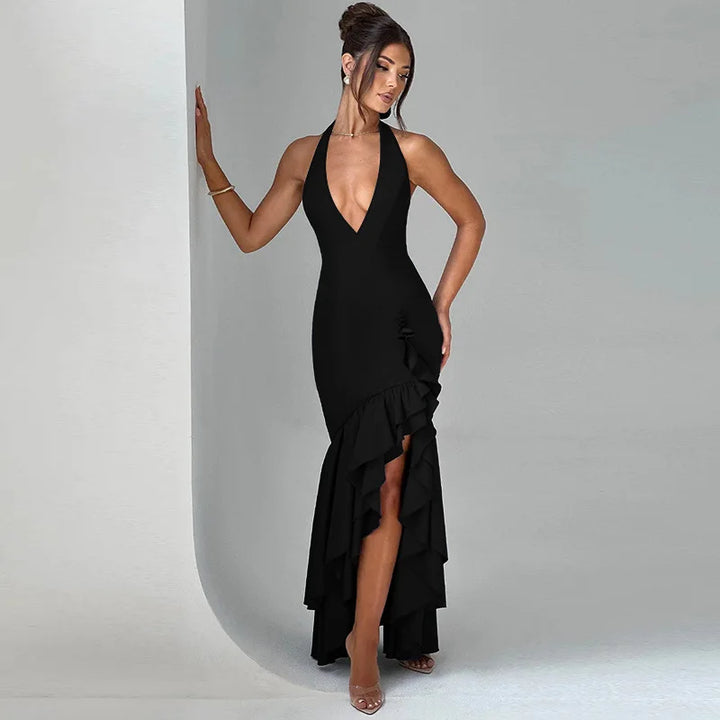 Maxi Dress with Ruffle and Open Back - Rosalina