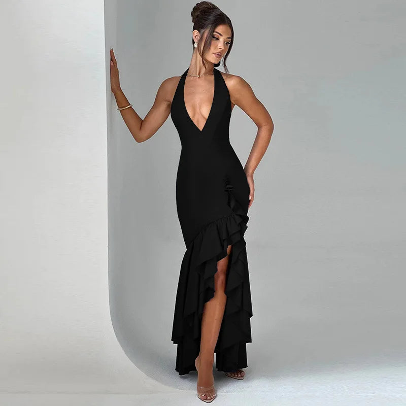 Maxi Dress with Ruffle and Open Back - Rosalina