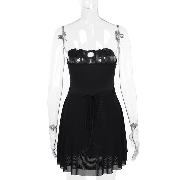 Strapless Mini Dress with Chest Tie Detail - Ainara