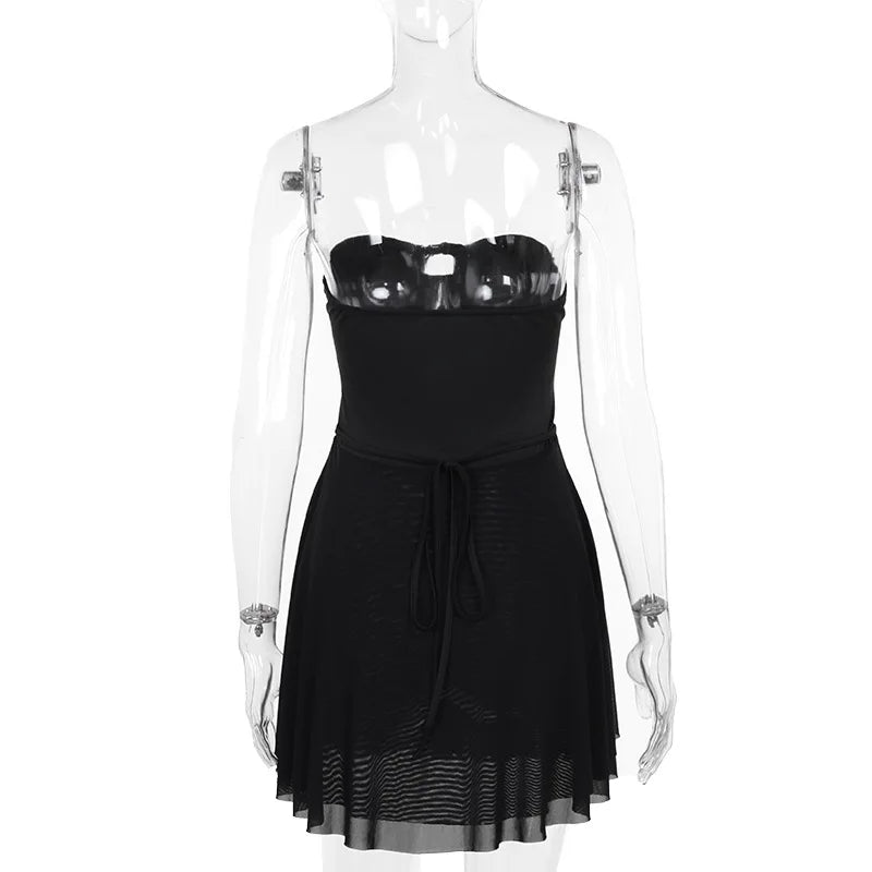 Strapless Mini Dress with Chest Tie Detail - Ainara