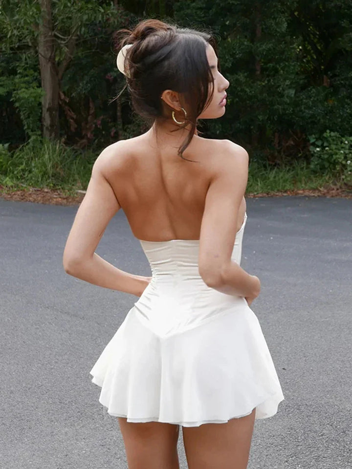 Strapless Satin Tie Mini Dress - Fern