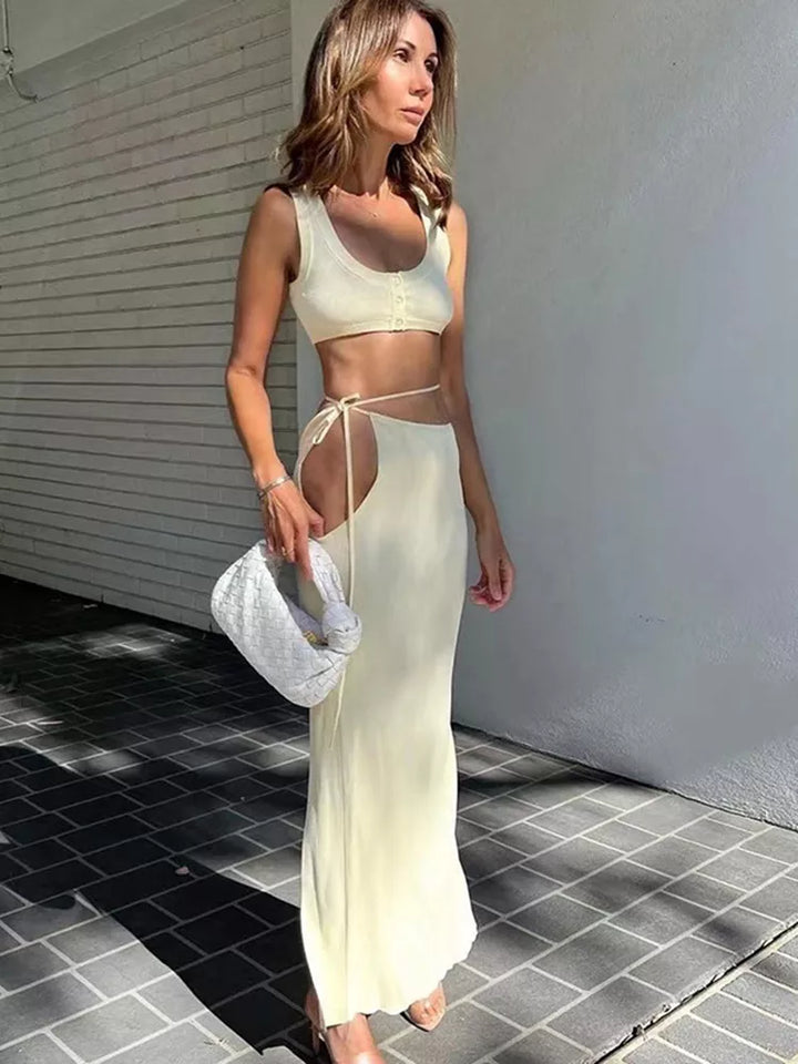 Two-piece knitted set top and maxi skirt - Ela