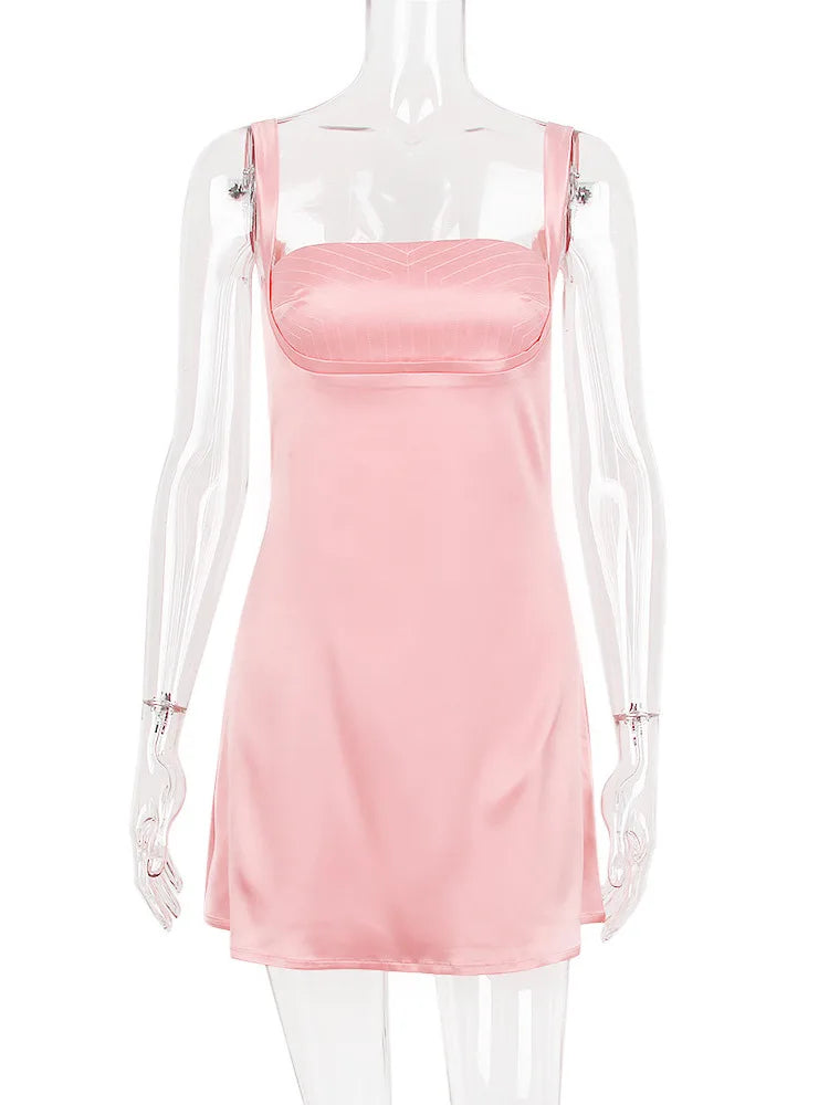 Satin mini dress with open back - Babe