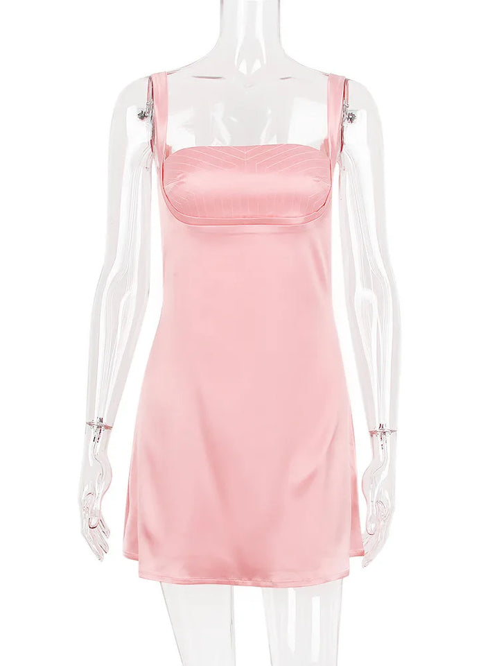 Satin mini dress with open back - Babe