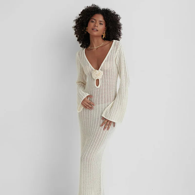 Mesh Maxi Dress with Flower Decoration - Thalia