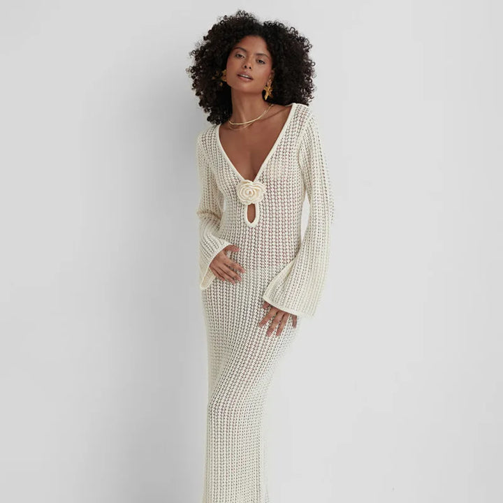 Mesh Maxi Dress with Flower Decoration - Thalia
