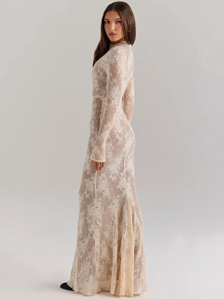 Modest maxi lace dress with opaque lining - Arbel