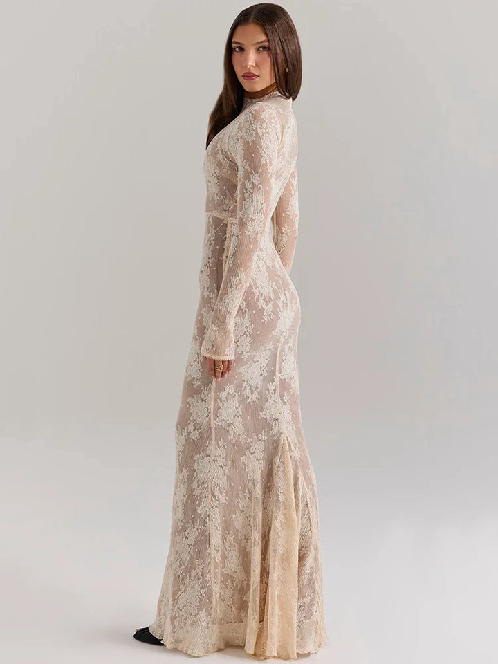 Modest maxi lace dress with opaque lining - Arbel
