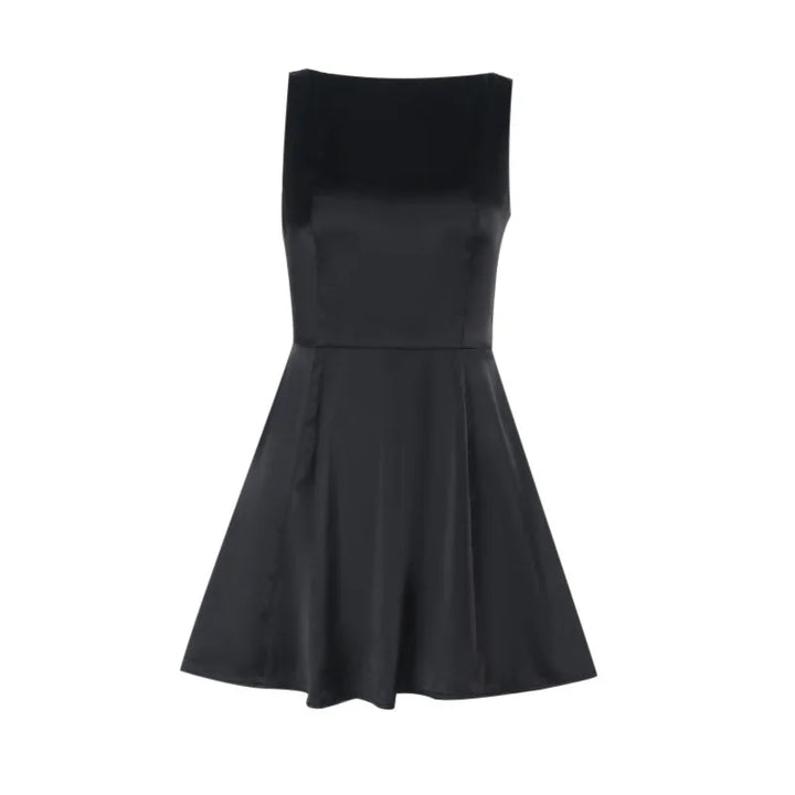 Silk satin mini dress in A-line cut with open back and bow detail - ELLIE