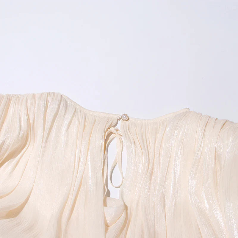Ruched Mini Dress with Ruffle Detail, Shiny Chiffon Fabric - Lucille