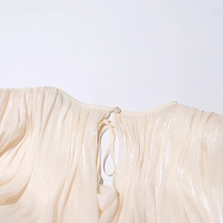 Ruched Mini Dress with Ruffle Detail, Shiny Chiffon Fabric - Lucille