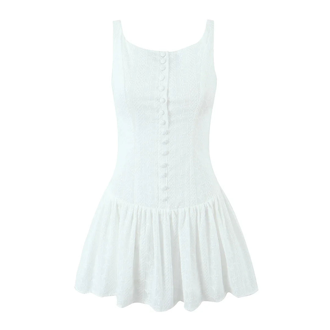 Mini Dress with Embroidery and Button Detail - Shaked