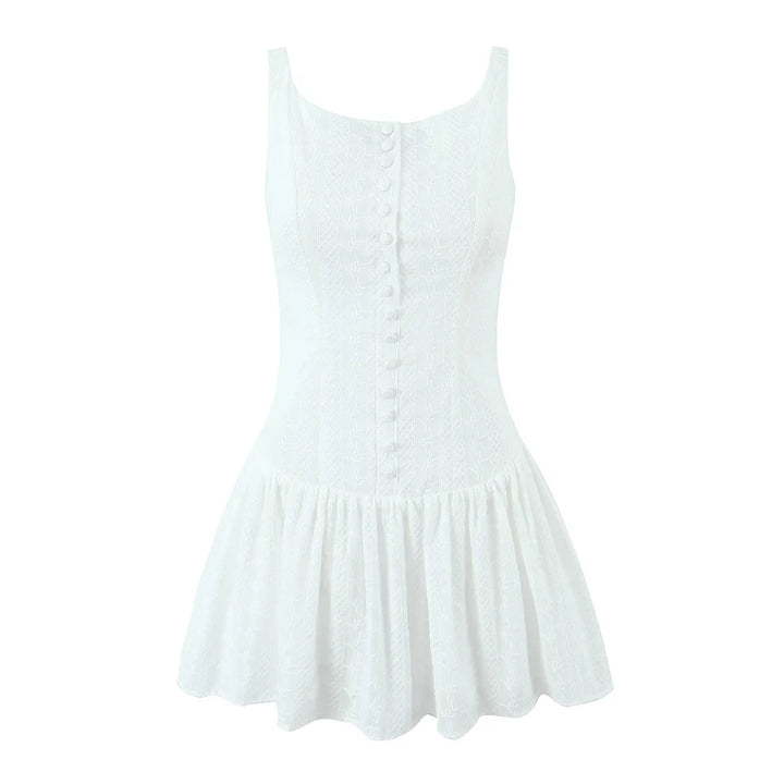 Mini Dress with Embroidery and Button Detail - Shaked