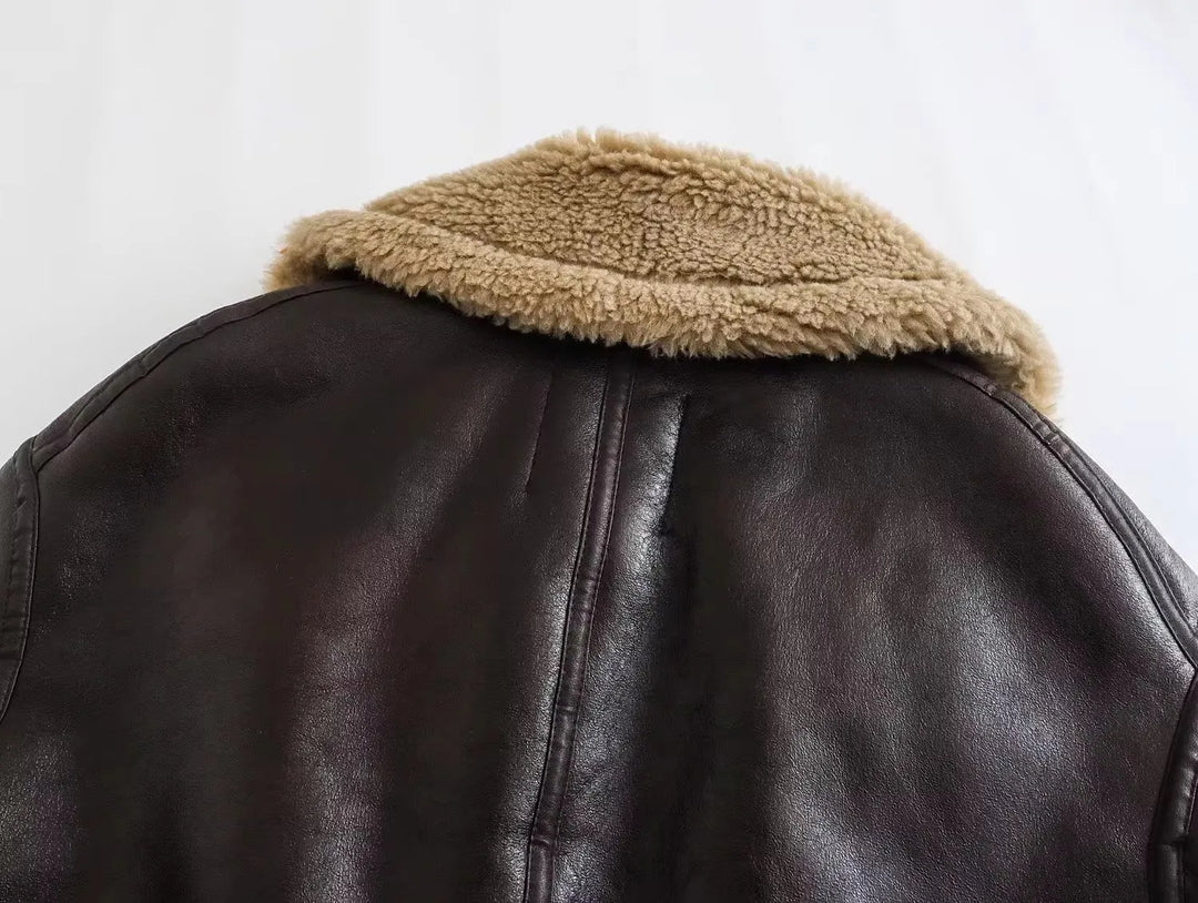 Leather Coat with Fur Lining - Candy