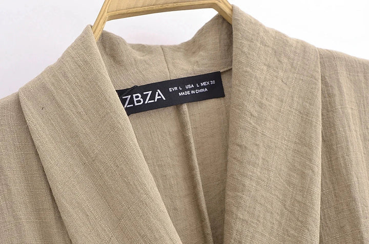 Two-Piece Linen Suit with Tie Shirt and Long Pants - Ava