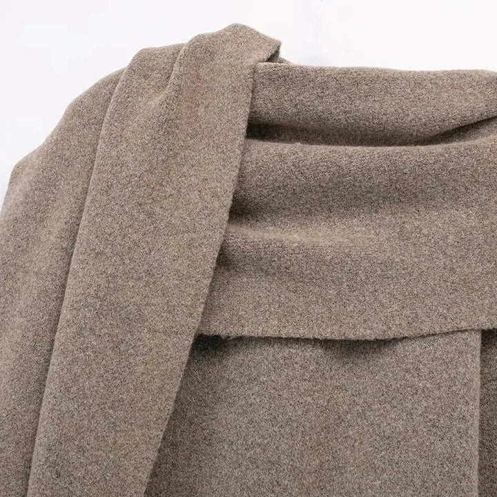 Wool Coat with Scarf Design, Button and Pocket Details - Lorenzo